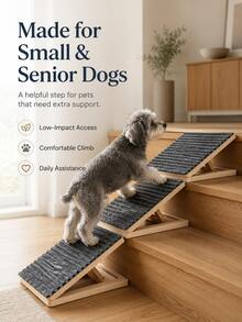 Adjustable Wooden Dog Ramp For Small And Senior Dogs, Foldable Indoor Pet Ramp With Height Adjustable Triangular Support And Non-Slip Carpet, No Assembly Required ￼ - Multicolor - View 7