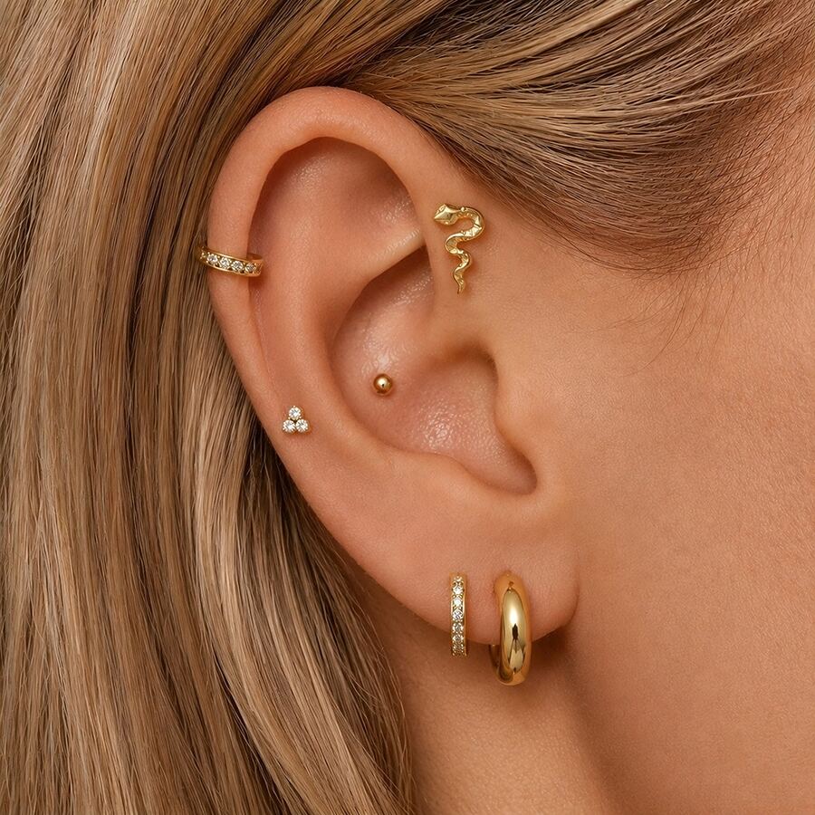 1PC ASTM F136 Titanium Gothic Punk Snake Flat Back Studs Threadless Internal Thread Nose Ring Cartilage Helix Conch - Threadless - View 1