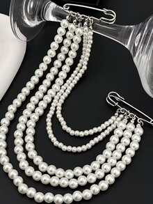 1pc Multi-Strand Pearl Shawl Chain, Silver Safety Pin Brooch Pendant ...