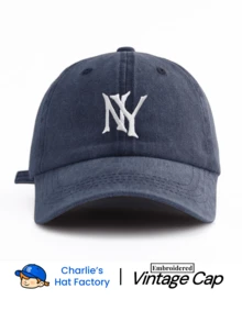 休閒挺版棒球帽 NY刺繡圖案 水洗卡其色復古Dad Hat 中性款 Y2K街頭風遮陽帽 適合夏季旅行 - NY2 - 查看 13