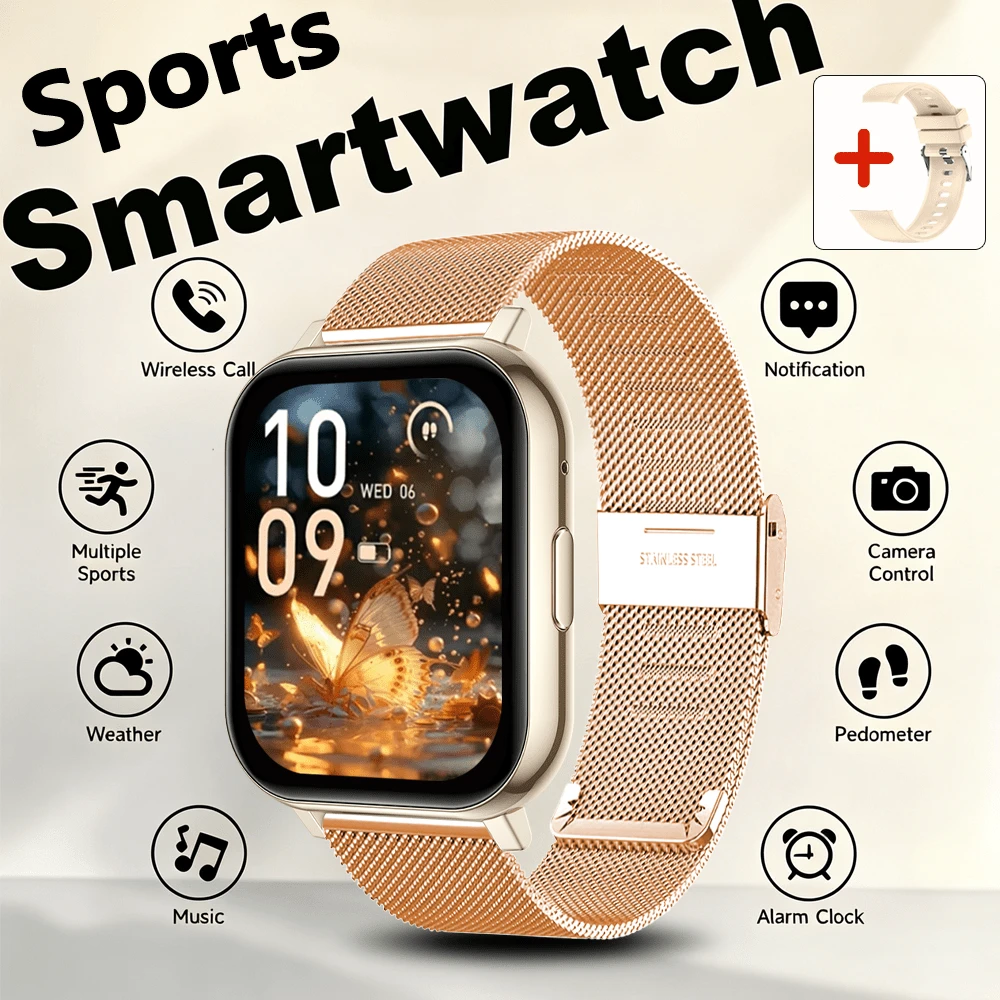 Jam Tangan Pintar Layar Besar HD 1,83 Inci Baru untuk Pria dan Wanita, Panggilan Nirkabel, Berbagai Mode Olahraga, Kontrol Foto/Musik Bawaan, Stopwatch, Kalender, Pelacak Aktivitas Kebugaran Pedometer, Kompatibel dengan iOS dan Android
