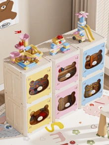 1 buah Keranjang Penyimpanan Beruang Kartun, Troli Organizer Lipat Berlapis untuk Rumah, Lemari Penyimpanan Kapasitas Besar untuk Mainan dan Pakaian Anak-anak - MultiWarna - View 2