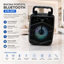 Bocina Portátil Bluetooth GTS-1271 5W con Luces LED, USB, TF, AUX y Batería Recargable - Negro - Ver 2