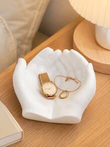 Resin Open Hands Decorative Tray Sculpture, Modern Art Hand‑Shaped Catchall Dish For Entryway Table, Nightstand, Vanity, Perfect Home Decor For Jewelry Key Storage & Housewarming Gift - Multicolor - View 1