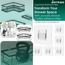 6 Adhesive Shower Rack Replacement Hooks, Transparent Tape Flat Hooks, Heavy-Duty Hooks, Used For Bathroom Storage And Kitchen, Hanging Bathroom Shelves, Sinks, Kitchen Racks, And Sponge Bath Racks - Transparent - View 2
