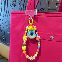 1 Set Of 5 Cute Cartoon Bear & Rabbit Donut Beaded Keychains, Colorful Candy Bead Bracelet Key Rings, Adorable Bag Charms, Best Friend Matching Keychain Gifts, Suitable For Girls - Animal Donuts - View 5