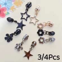 3/4Pcs #5 Zipper Pulls With Gold Chain - Star & Flower Zipper Locks Suitable For Bags, Clothing, Handbags - Nylon Suitable For Zipper Pulls Suitable For DIY Crafts & Repair - Multicolor - View 1