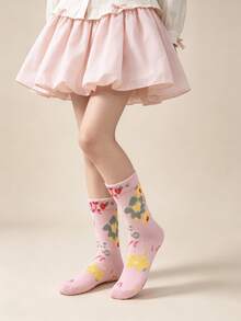1/3 Pairs Vintage Watercolor Floral Soft Breathable Comfortable Mid-Calf Socks - Multicolor - View 13