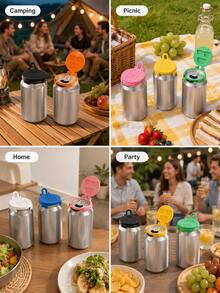 PLA Beverage Can Lid With Flip Cover, Dust And Insect Proof, Suitable For Soda Water And Narrow Mouth Beer Cans, Multiple Colors Available, Picnic, Travel And Home Party Camping Accessory (Not For Food Contact) - Multicolor - View 4