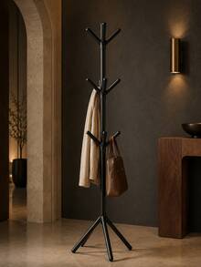 1pc Black & White Modular Tree-Shaped Standing Coat Rack, Easy Assembly Vertical Garment Rack, Triangular Stable Base, Multi-Prong Hook Design, Suitable For Bedroom, Entryway, Strong Load-Bearing, Can Store Coats, Bags, Hats, Minimalist Multi-Functional, Space-Saving, Practical Home Storage - Multicolor 2 - View 2
