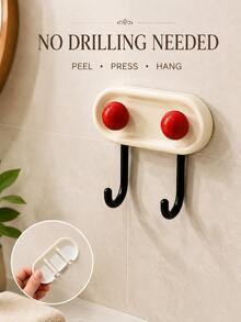 Modern Dopamine Oval Wall-Mounted Double Hook With Colorful Round Knob, Self-Adhesive No-Drill Design, Dual Hanging Arms, Compact Storage Hook, Suitable For Bedroom, Entryway, Dorm, Bathroom And Kitchen, Can Hang Keys, Towels, Bags And Accessories - Multicolor - View 8