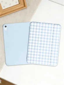 Plaid Pattern Tablet Protective Case, Compatible With IPad 7/8/9/10th/Pro 11 /11th (A16) 2025 , Galaxy Tab S6 Lite / Galaxy Tab A11+ 2025, Offers Soft Shock-Proof Protection, Supports Smart Stand/Auto Wake/Sleep Function. - Baby Blue - View 3