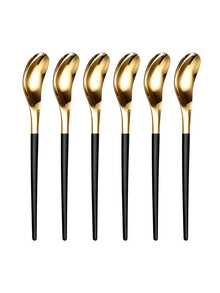 2/4/6pcs Stainless Steel Spoon Set, Reusable Dessert Spoons, Suitable For Home, Restaurant, Afternoon Tea - Gold + Black - View 6