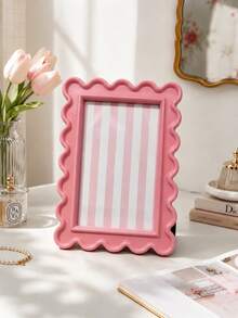 1pc Cute Wavy Edge Decorative Photo Frame, Fan-Shaped Edge Desktop & Wall Display Photo Holder, Art Picture Frame, Aesthetic Room Decor, Bookshelf Decor, Vanity Decor, Graduation Gift, Wedding Gift, Dorm Decor, Summer Home Accent - Multicolor - View 9