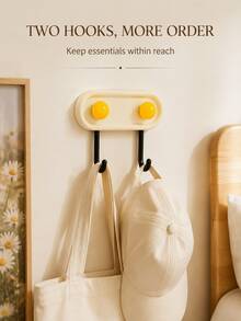 Modern Dopamine Oval Wall-Mounted Double Hook With Colorful Round Knob, Self-Adhesive No-Drill Design, Dual Hanging Arms, Compact Storage Hook, Suitable For Bedroom, Entryway, Dorm, Bathroom And Kitchen, Can Hang Keys, Towels, Bags And Accessories - Multicolor - View 1
