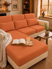 1pc Solid Color Elastic Band Sofa Cushion Cover, Modern Minimalist Polyester High Elasticity Sofa Cover, All Season Casual Suitable For Kitchen, Living Room, Bedroom, Balcony Garden And More Occasions - Burnt Orange - View 1