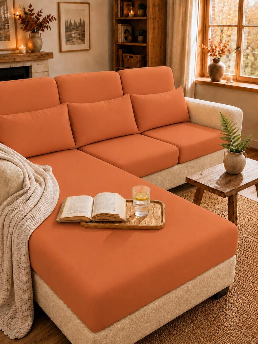 1pc Solid Color Elastic Band Sofa Cushion Cover, Modern Minimalist Polyester High Elasticity Sofa Cover, All Season Casual Suitable For Kitchen, Living Room, Bedroom, Balcony Garden And More Occasions - Burnt Orange - View 1