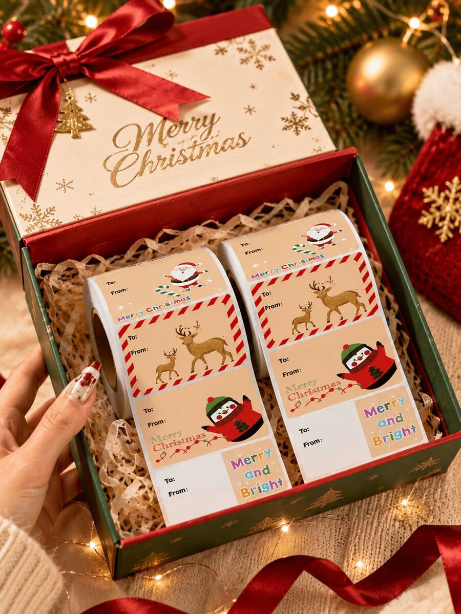 500pcs/Roll Christmas Gift Labels Stickers (5.08cm X 3.81cm) – Writable Self-Adhesive Labels, Multiple Styles Holiday Decorative Stickers, Suitable For Christmas Gift Wrapping, Christmas Decoration, Christmas Crafts And Daily General Use