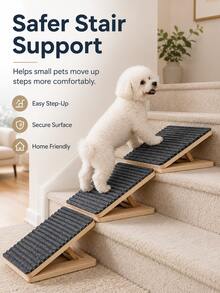 Adjustable Wooden Dog Ramp For Small And Senior Dogs, Foldable Indoor Pet Ramp With Height Adjustable Triangular Support And Non-Slip Carpet, No Assembly Required ￼ - Multicolor - View 6