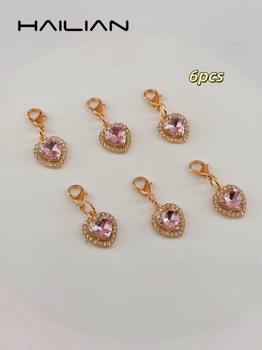 Sweet Heart‑Shaped Multicolor Crystal Charms Multi‑Set, Removable Bag Pendant Ornaments, DIY Jewelry Accessories For Purse Decoration - Multicolor - View 1