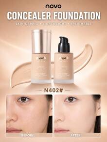 NOVO Dual-Effect Concealer Foundation, Creates Creamy Complexion, Suitable For All Skin Types, Oil-Control & Long-Lasting, Ideal For Gifting, Women's Brand, Students & Working Class, Perfect For Festivals, Birthdays, Fashionable Makeup - N402 SHELL IVORY - View 9