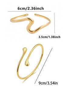 2pcs/1pc Minimalist Fashion Open Bracelet With Gold Asymmetrical And Metal Water Drop Chain, Suitable For Women's Daily Wear, Travel, Party, Gathering, Banquet And Ball, Low-Key Luxury - Golden - View 5