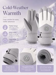 Colorblock Ski Gloves, Minimalist Sports Style, Thick Windproof And Waterproof Fabric, Decorative Round Badge, Adjustable Hook And Loop Wrist Strap, Warm, Anti-Slip And Durable, Suitable For Winter Skiing, Hiking, Snow Outdoor Cold Weather Activities - Multicolor - View 4