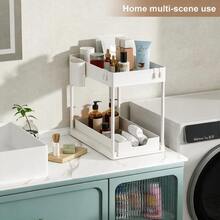 1pc Sink Organizer, Black/White, With Drawers, Suitable For Bathroom And Kitchen Cabinet Storage Baskets, Pull-Out Multi-Functional ABS Plastic Shelf, Home Organization Rack, Suitable For Small Spaces. - Multicolor - View 13