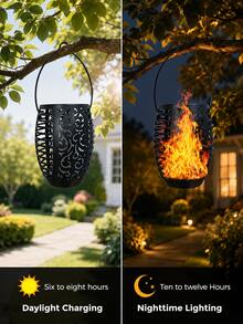 1/2pcs Solar Powered Hanging Lanterns, IP44 Waterproof Outdoor Solar Lights, Dynamic Flickering Flame Effect LED Lights, Warm Light, Automatic On/Off Wireless Hanging Decor, Suitable For Garden, Yard, Porch, Lawn, Patio, Halloween, Christmas And Holiday Parties - Warm Light - View 7