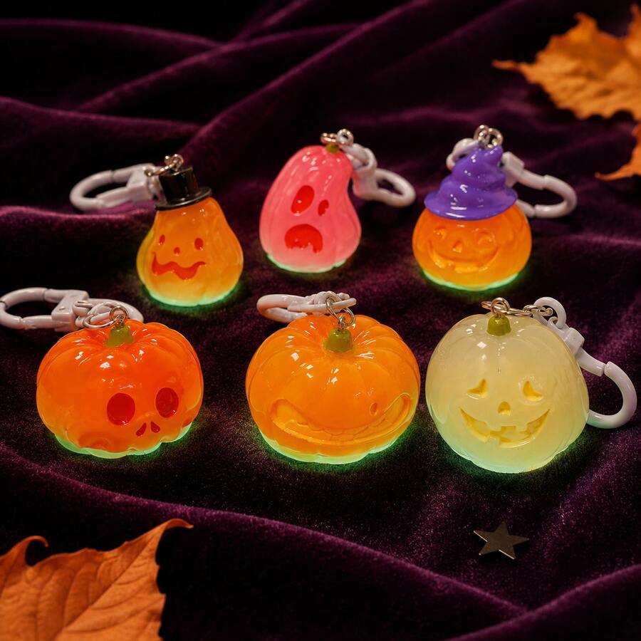 Glow-In-The-Dark Halloween Pumpkin & Ghost Keychain, Translucent 3D Spooky Pendant For Backpack, Handbag, Keys, Party Favor & Holiday Gift - Glow-in-the-dark Charm - View 1