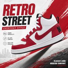 NIKE 女款 Court Borough Mid Retro 紅色與白色拼色皮革鞋面街頭休閒運動鞋 839977-103 - 紅白色 - 查看 1