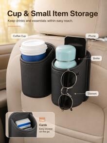 PU Leather Car Door Cup Holder, Rear Seat Beverage Storage Box, Car Drink Phone & Essential Organizer Accessory, Travel Camping Must-Have, Road Trip Gear, Home & Car Interior Storage Solution - Multicolor - View 9