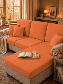 1pc Solid Color Elastic Band Sofa Cushion Cover, Modern Minimalist Polyester High Elasticity Sofa Cover, All Season Casual Suitable For Kitchen, Living Room, Bedroom, Balcony Garden And More Occasions - Burnt Orange - View 7