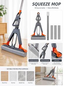 4-Level Automatic Wringing Sponge Mop, High Absorbency PVA Squeegee Mop, Large Mop Head, Thickened Durable Stainless Steel Handle, Suitable For Bathroom, Living Room, Home Floor Cleaning - Multiple Styles and Colors - View 4