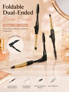 4pcs Foldable Dual-Ended Eyebrow Brushes, Portable Angled Eyebrow Brush & Comb, Compact Makeup Tool For Eyebrow Shaping, Filling, Grooming, Travel And Daily Use - Multicolor - View 5