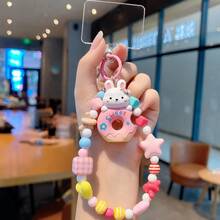 1 Set Of 5 Cute Cartoon Bear & Rabbit Donut Beaded Keychains, Colorful Candy Bead Bracelet Key Rings, Adorable Bag Charms, Best Friend Matching Keychain Gifts, Suitable For Girls - Animal Donuts - View 10