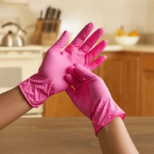 10/20/50/200入 深粉色黑色一次性丁腈手套，S/M/L尺寸，不含乳膠、低致敏，適用於廚房、浴室與居家使用 - 彩色 - 查看 3