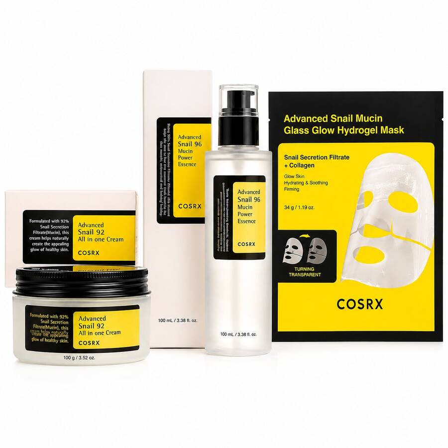COSRX Glass Skin Set - Snail Mucin 96 Essence 100ml & 92 Cream 100g & Mask 34g - Collagen - View 1