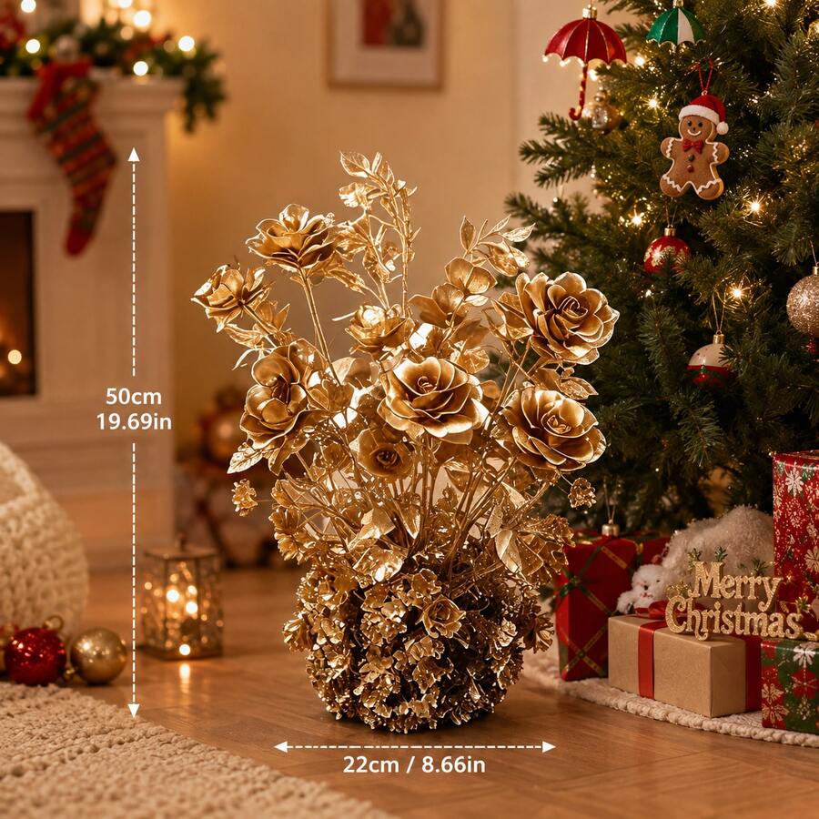 1pc 50cm Gold Floor Arrangement Artificial Hydrangea Rose Fake Flower Wedding Party Centerpiece Christmas Decor Mall Window Display Welcome Flower Home Decoration - Multicolor - View 1