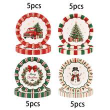 5pcs/20pcs/60pcsChristmas Party Paper Plates Featuring Designs Of Red And Green Christmas Trees, Cars, Snowmen, And Wreaths; Available In 7-Inch And 9-Inch Sizes; Suitable For Christmas Parties, New Year's Celebrations, And Winter Family Gatherings. - View 17