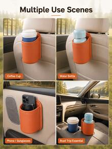 PU Leather Car Door Cup Holder, Rear Seat Beverage Storage Box, Car Drink Phone & Essential Organizer Accessory, Travel Camping Must-Have, Road Trip Gear, Home & Car Interior Storage Solution - Multicolor - View 2