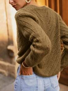 Autumn/Winter New Solid Color Cardigan Long Sleeve Knit Sweater Jacket - Camel - View 2