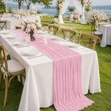 12 Pack Light Pink Cheesecloth Table Runner, Crinkle Gauze Table Runners With Soft Sheer Texture, Boho Rustic Table Decor For Wedding, Bridal Shower, Baby Shower, Birthday Party, Holiday Events, Farmhouse Dining And Home Decoration - Light Pink - View 3