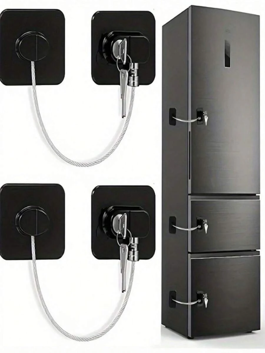 3 Pcs Child Safety Refrigerator Lock With Key, No Drill Easy Install Multi-Purpose Home Security Lock For Fridge Freezer Cabinet Drawer Wardrobe Window Oven Toilet Microwave Sliding Door Cupboard, Baby Proofing Lock Set, Christmas Shopping Gift - Multicolor - View 1