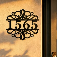 4 Sizes Available! Personalized Door Number Plate, Custom Outdoor Address Sign, Vintage Hollow Iris Metal Home Address Plaque, Custom Door Number Plate - Black - View 5