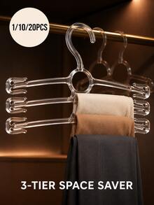 20/10/1pc Clear 3-Tier Multi-Functional Clothes & Pants Hangers, Space-Saving Closet Organizer With Side Hooks For Trousers, Jeans, Skirts, Scarves, Towels, Socks & Lingerie, Wardrobe Storage Rack For Home & Dorm - Transparent - View 4