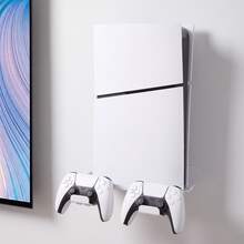 Metal Wall Mount Bracket Compatible With P5 Slim, Pro And Standard Edition Game Consoles, With Ventilated Base, 2 Detachable Controller Holders And Headphone Hook, Space-Saving Game Console Storage Rack, Includes Installation Screw Set - View 3