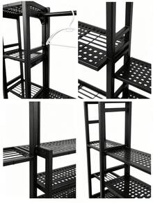 1pc Heavy Duty Metal Garment Rack With Multi Storage Shelves, Freestanding Open Clothes Organizer With Shoe Storage, Space Saving Wardrobe Stand For Bedroom Entryway Laundry Room - Multicolor - View 5