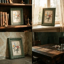 1pc Teal Green Wooden Texture Photo Frame, Vintage Minimalist Elegant Fashion French Romantic Pastoral Style Picture Frame - 1PC - View 6