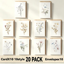 10pcs Artistic Watercolor Floral Greeting Card Set With Envelopes, Blank Cards, Exquisite Watercolor Wildflower Blank Note Cards, Suitable For Wedding, Birthday And Various Occasions Invitations, Party Favors, Thank You Cards - Multicolor - View 5